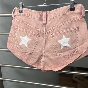 We The Free Pink Star Jean Shorts hand painted